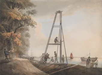 Enfoncement de pieux sur les rives de la Tamise